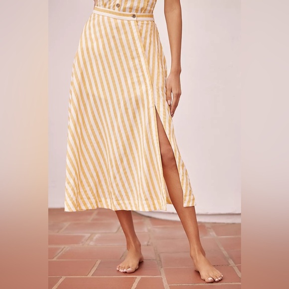 NWT! Anthropologie Yellow/White Striped Celandine Midi Wrap Skirt - Small 🏀 - Picture 2 of 6